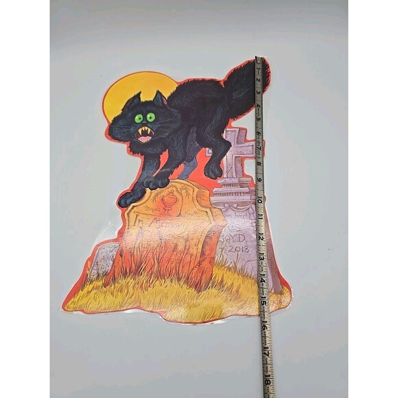 Kirk Vintage Die Cut Halloween Black Cat & Tombstones Decor Two-sided Laminated - Picture 4 of 5